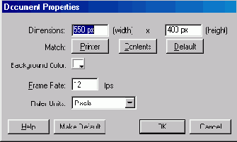 Окно Document Properties в Flash MX